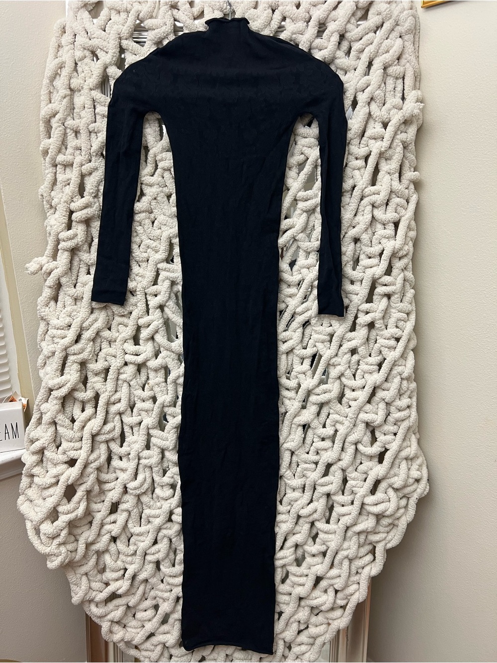 SKIMS KNIT LACE MOCK NECK LONG DRESS NWT - OBSIDIAN